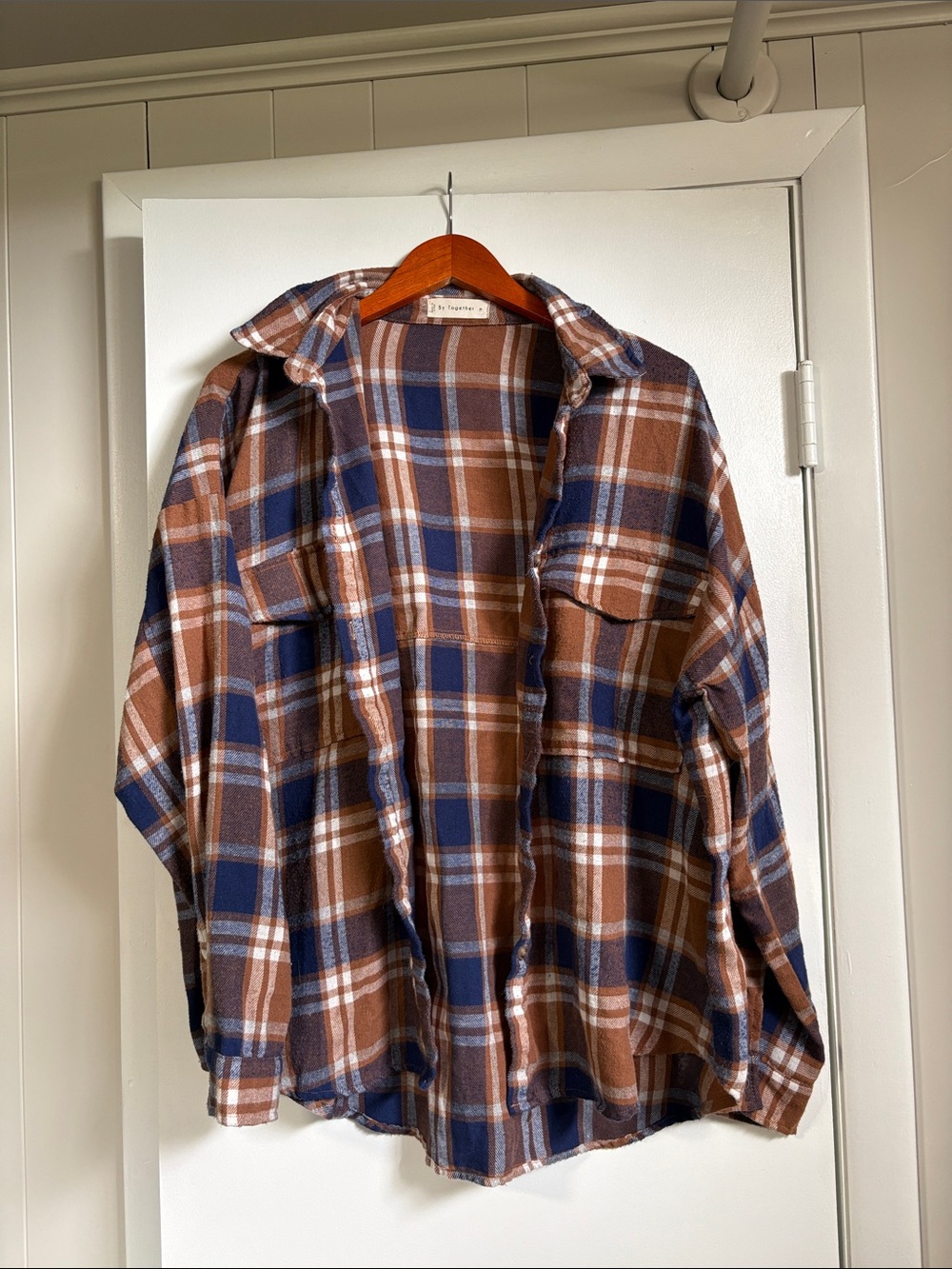 By Together Boutique Brown and Navy Plaid Button-Down Shirt
